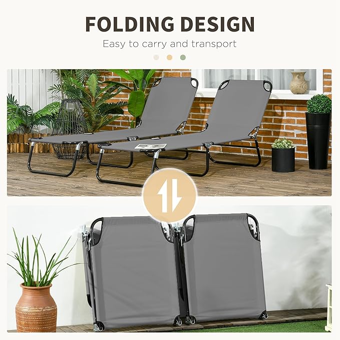 Outsunny 2 Piece Folding Chaise Lounge Pool Chairs, Outdoor Sun Tanning Chairs - Image 5