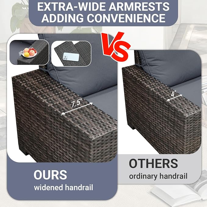 Jing's Villa 7-Piece Patio Furniture Set, All-Weather Outdoor Wicker Sectional - Image 3