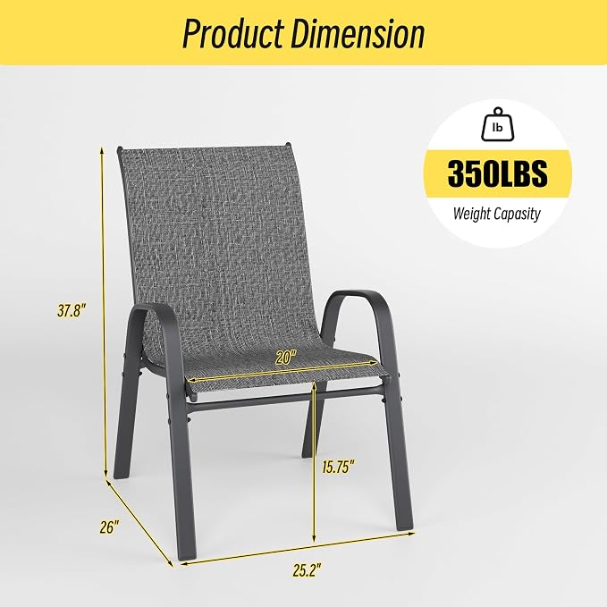 Betterhood Patio Chairs Set of 4, Stackable Outdoor Dining Chairs Set - Image 3