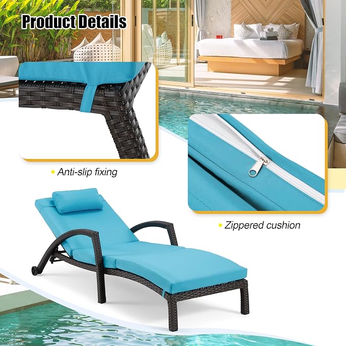 HOMREST Outside Chaise Lounge Chairs Set of 2, Adjustable 5 Position Outdoor PE - Image 8