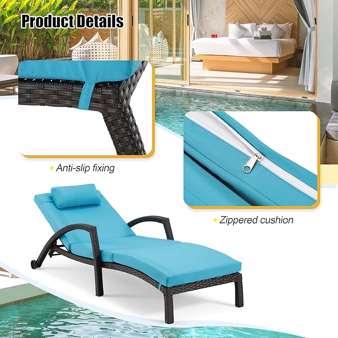 HOMREST Chaise Lounge Chairs Set of 4, PE Rattan Wicker Lounge Chair - Image 7