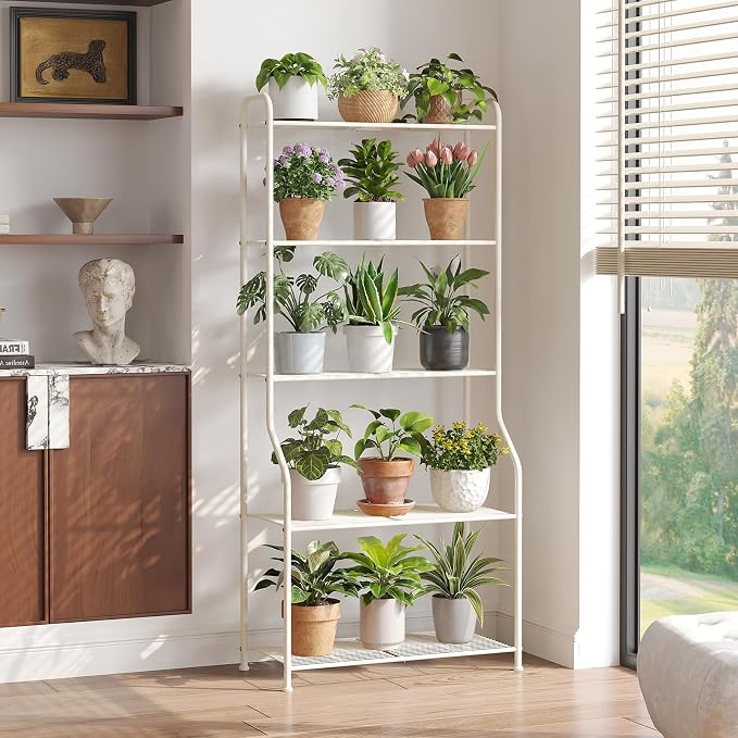 5-Tier Corner Plant Stand, Metal Black Flower Pot Rack, Indoor Outdoor Heavy - Image 2