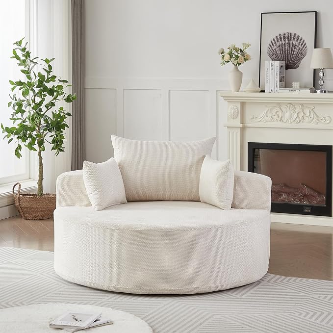 Antetek Oversized Round Chaise Longue Chair Indoor, Modern 55-inch Upholstered - Image 9