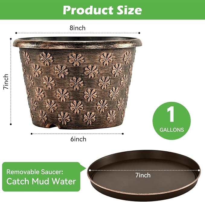 8 Inch Planter Pots for Plants, Plastic Flower Pots Indoor Outdoor, 5 Pack - Image 3