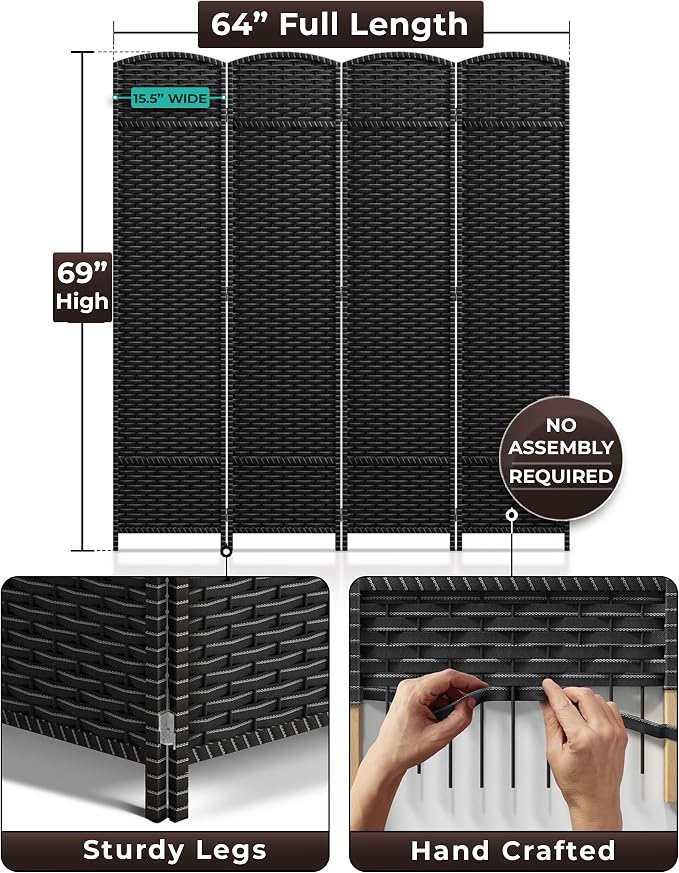Sorbus 4 Panel Room Divider 6 ft. Tall - Image 5