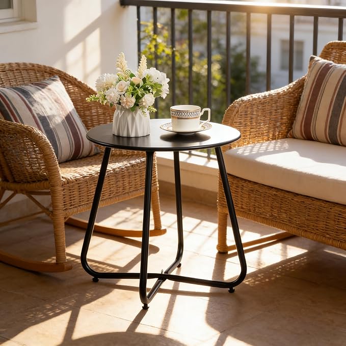 HollyHOME Round Metal Side Table, Rust-Resistant Patio Small Plant Stand - Image 9