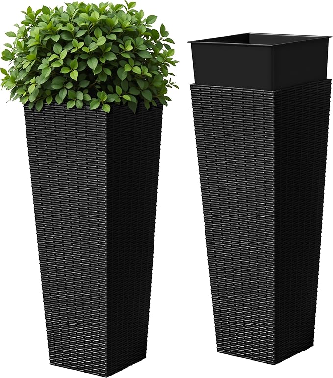 Devoko Resin Tall Planters for Outdoor Plants Set of 2, Large Taper Outdoor by DEVOKO
