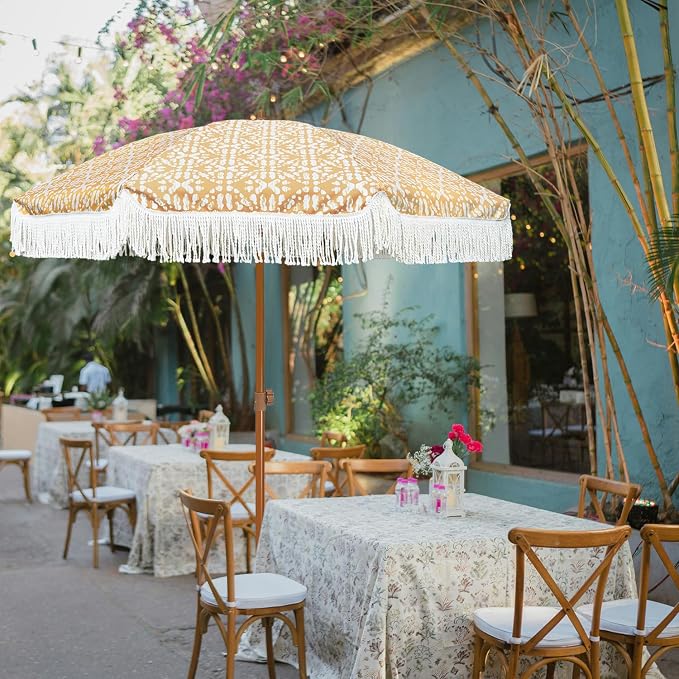 AMMSUN 7ft Patio Umbrella with Fringe Outdoor Tassel Umbrella UPF50+ Premium - Image 3