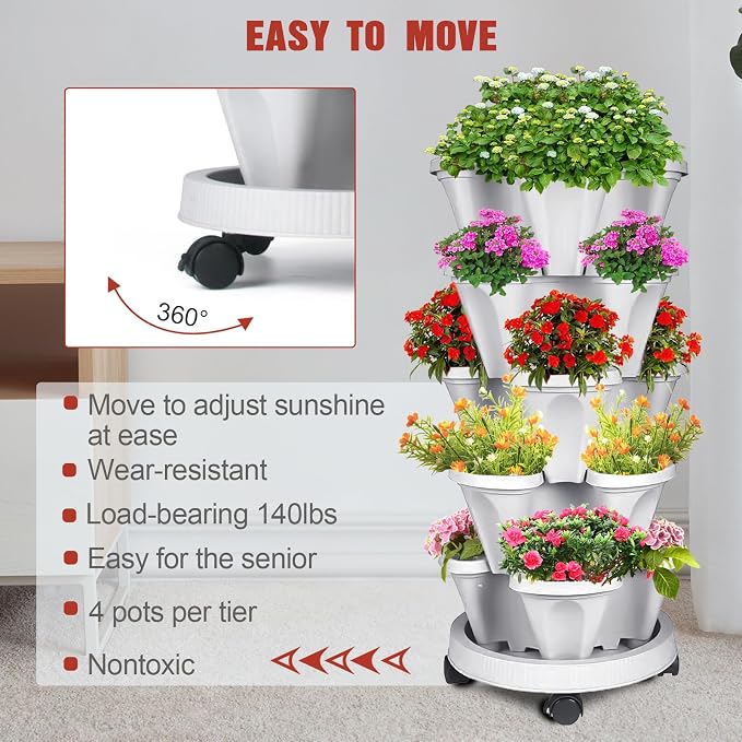 Vertical Strawberry Planter-5 Tier Stackable Herb Tower Planters Stacking - Image 4