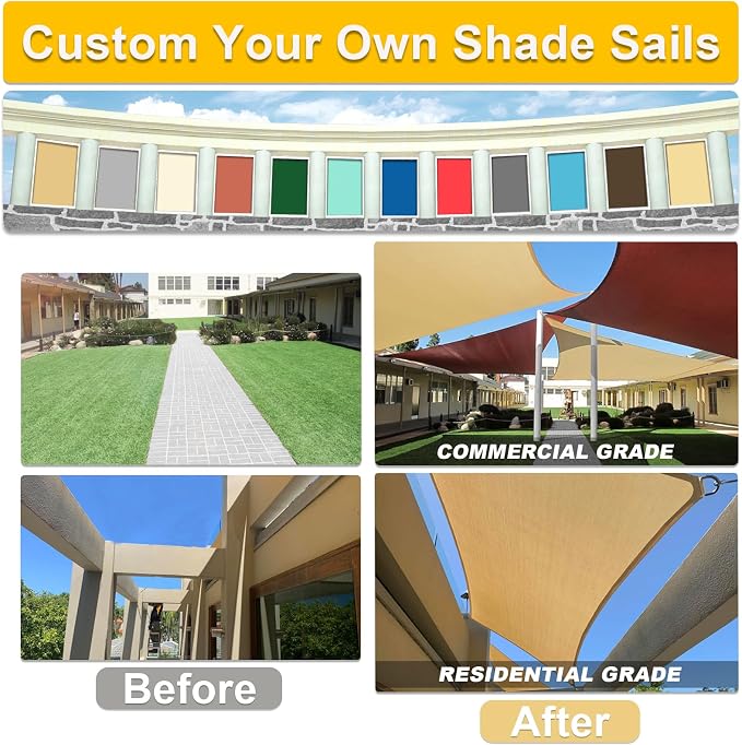 KANAGAWA Sun Shade Sail 16'x20' Sand Rectangle UV Block Canopy Awning Shelter - Image 4
