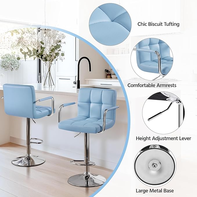 Yaheetech Bar Stools Set of 4, PU Leather Adjustable Swivel Barstools, - Image 4