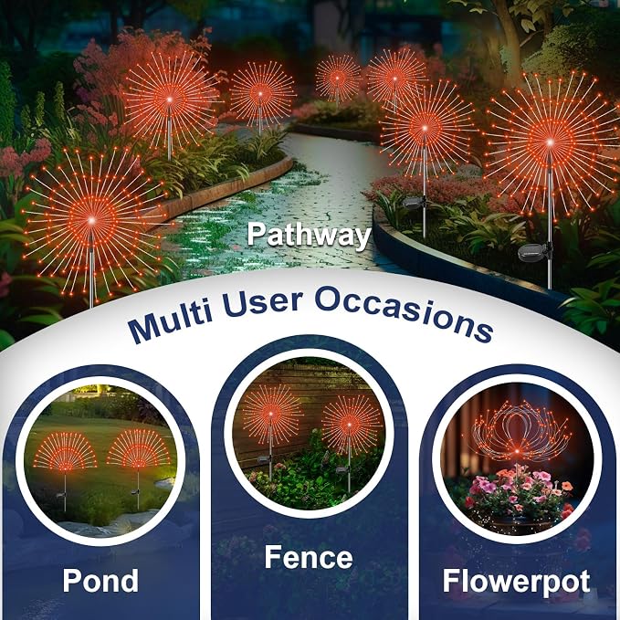 Solar Garden Lights Outdoor, 2 Pack 120 LED Twinkling Firework Lights Decorative - Image 5