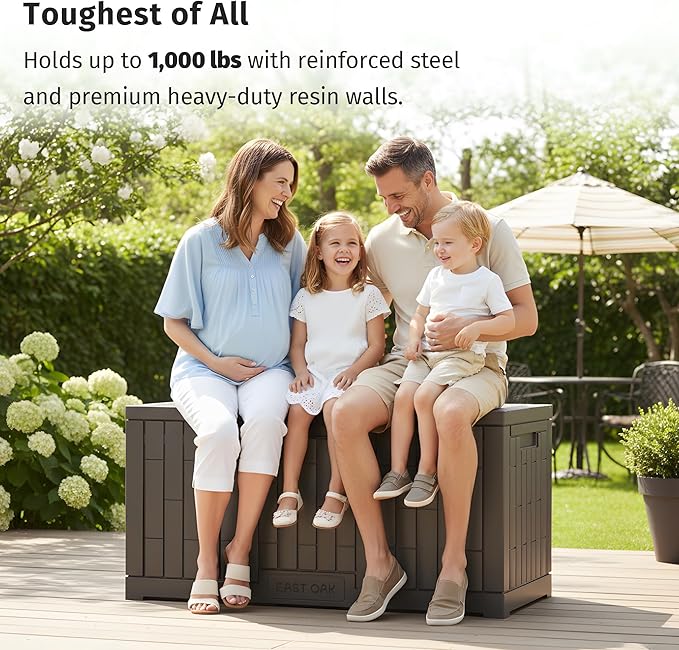EAST OAK 120 Gallon Outdoor Storage Box | Large Resin Deck Box - Image 3