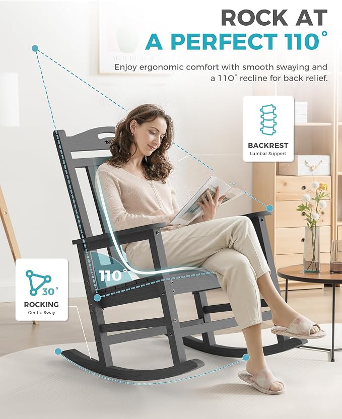 Ciokea Oversized Outdoor Rocking Chair, 380lbs Heavy-Duty Large Patio Rocker - Image 5