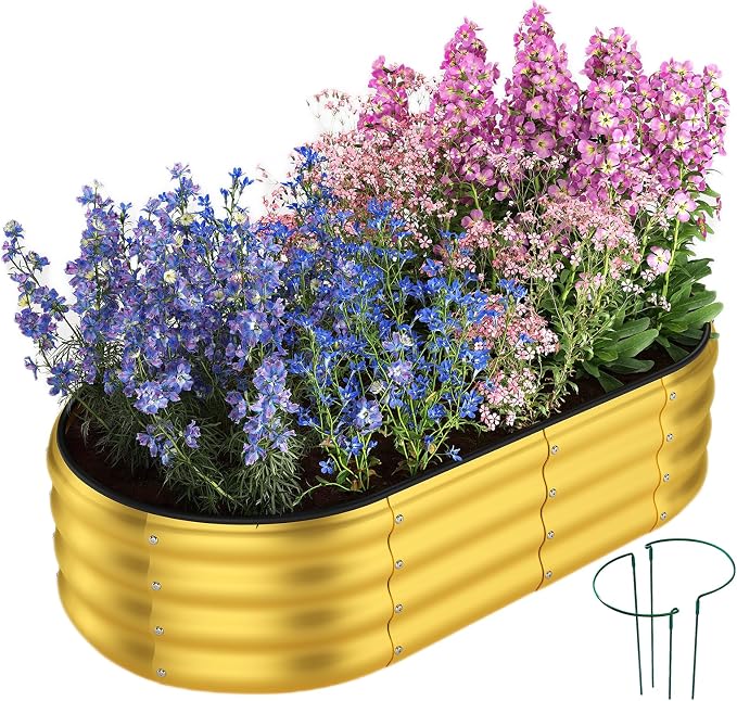 Galvanized Metal Planter Round Raised Garden Bed Kit by ZFHgarden