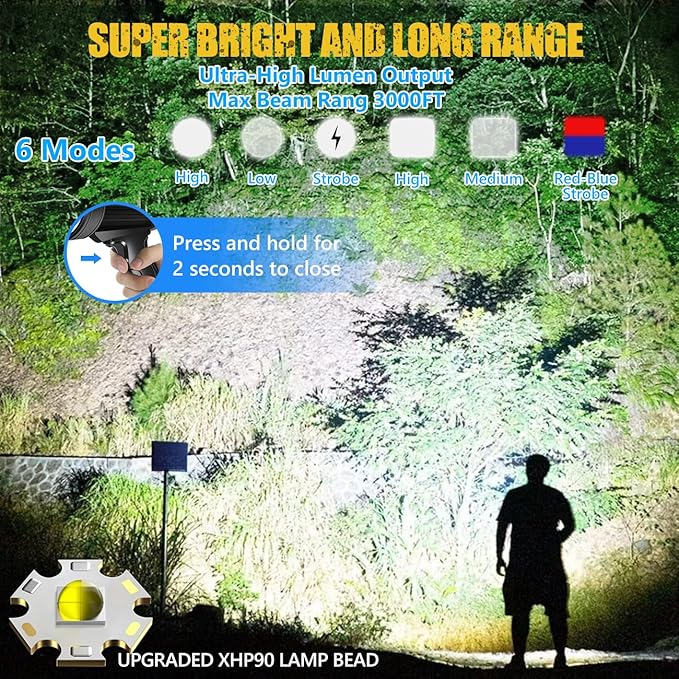 Spotlight 100000 Lumens, 6 Modes Led Rechargeable Spotlight Flashlight As Seen - Image 2