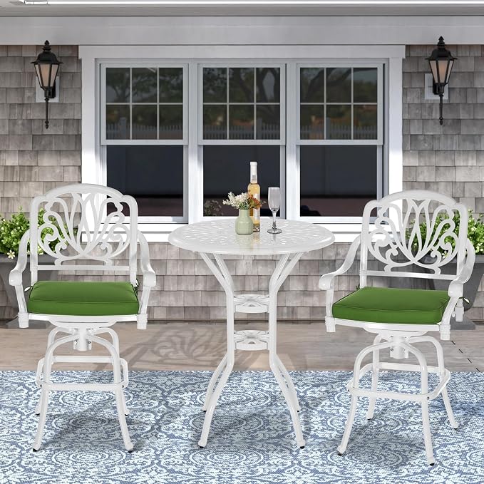 VIVIJASON 3-Piece Patio Swivel Bar Stools Set, All Weather Cast Aluminum - Image 2