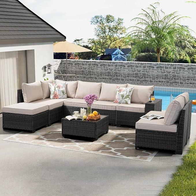 Jing's Villa 9-Piece Patio Furniture Set, All-Weather Outdoor Wicker Sectional - Image 8