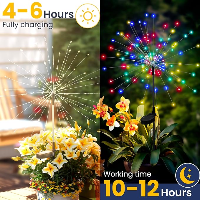 GIGALUMI Garden Decor Outdoor Lights 120LED 2Pack, Solar Garden Lights - Image 2