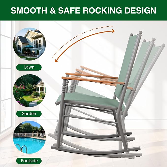 Shintenchi 2 Pcs Outdoor Rocking Chairs Set, Upgraded High Back Patio Rocking - Image 5