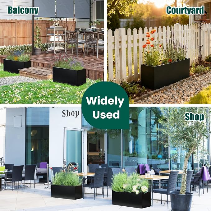 Galvanized Steel Metal Planter 25" L x 11" W x 13" H Rectangular Indoor Black - Image 6