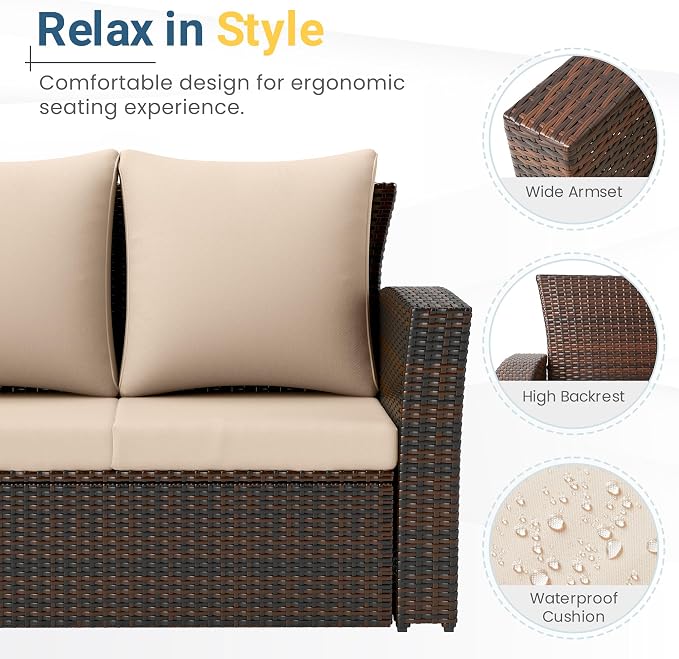 Wisteria Lane All Weather Wicker Patio Couch, 3 Seats Patio Sofa - Image 3