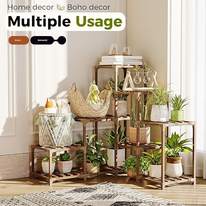 Bamworld Plant Stand Indoor Corner Plant Shelf Outdoor - Image 3