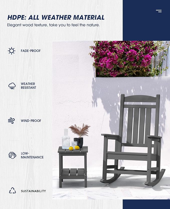 KINGYES HDPE Rocking Chairs Outdoor, Patio Rocking Chairs - Image 7
