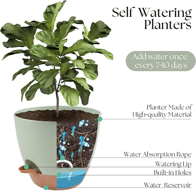 Plant Pots 12/10/9 inch Set of 3, Self Watering Flower Pots Indoor Outdoor - Image 4