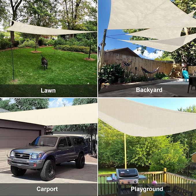 SUNLAX Sun Shade Sail 12' x 12' x 12' Butter Cream Triangle Canopy Sail Shade - Image 8