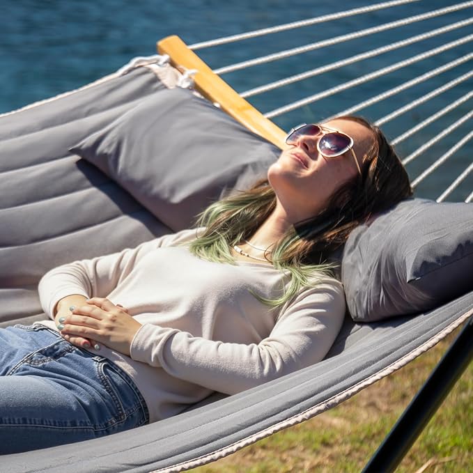 Outdoor Hammock with Stand Included, Heavy Duty Hammock with Curved Spreader Bar - Image 2