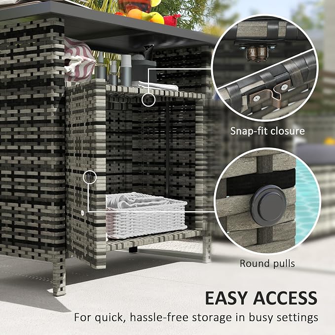 Outsunny Wicker Outdoor Storage Cabinet, Rattan Outdoor Bar Table - Image 5