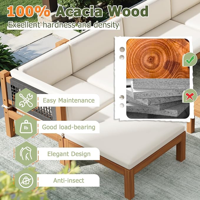 Devoko 7 Piece Acacia Wood Patio Sofa, Outdoor Sectional Coach and Love Seat - Image 4
