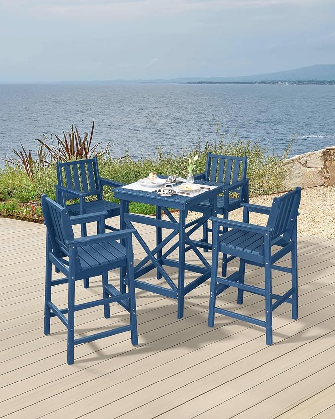 5 Pieces Adirondack Bar Chairs Set, HDPE Patio Bar Height Table and Chairs - Image 3
