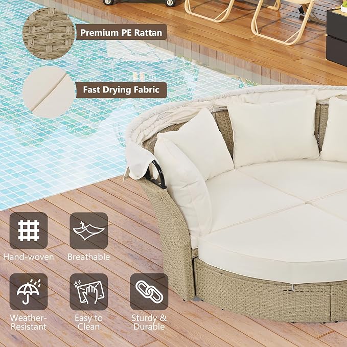 Merax All-Weather Outdoor Round Patio Daybed Conversation Sofa Set Wicker - Image 4
