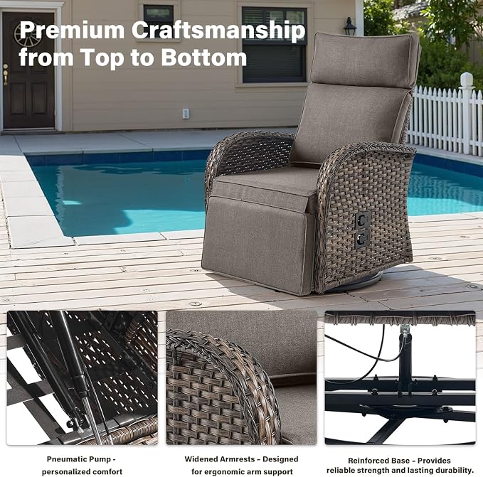 Belord Dual-Adjust Outdoor Swivel Recliner Chair – Wicker Reclining Patio Chair - Image 6