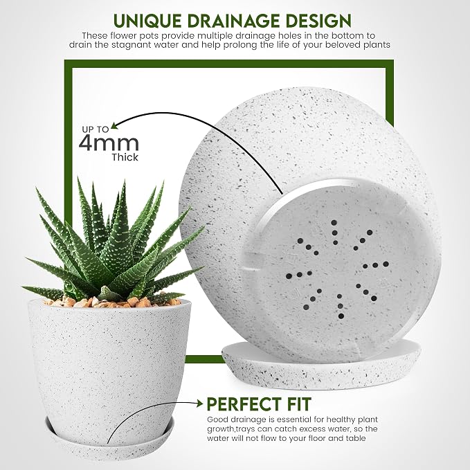 Utopia Home - Spotty Plant Pots Indoor - 7/6.6/6/5.3/4.8 Inches Flower Pots - - Image 3