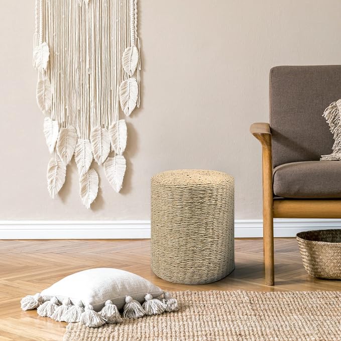 Wimarsbon Decor Round Pouf Ottoman Single Strand Paper Rope Pouf Footrest - Image 2