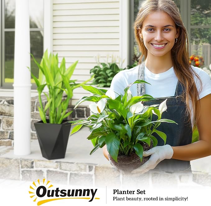 Outsunny Set of 3 Tall Planters, MgO Indoor Outdoor Planters - Image 9