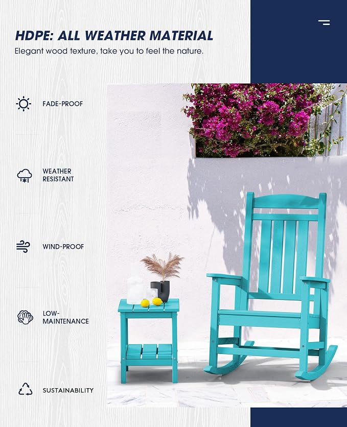 KINGYES HDPE Rocking Chairs Outdoor, Patio Rocking Chairs - Image 8