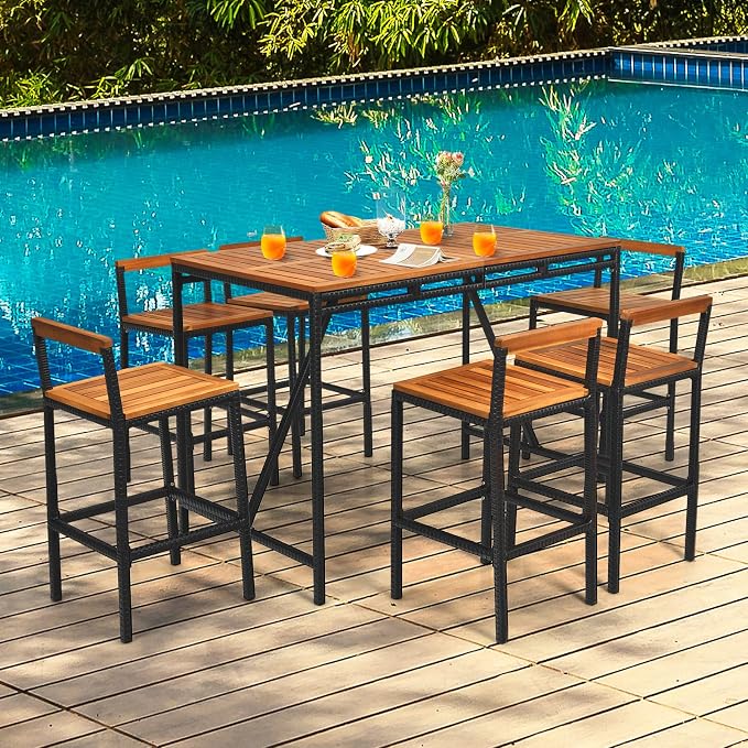 Tangkula 7-Piece Acacia Wood Bar Set - Image 2