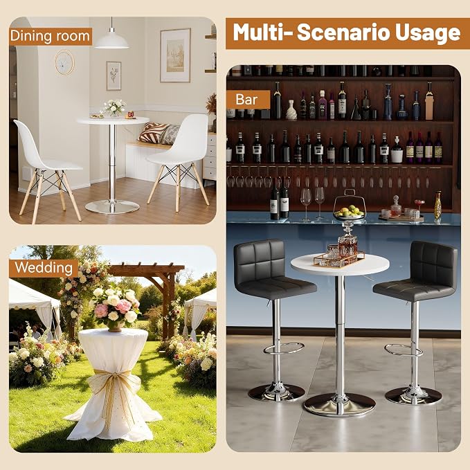 Flamaker Round Bistro Pub Table 23.6 Inch Height Adjustable 360° Swivel Bar - Image 6