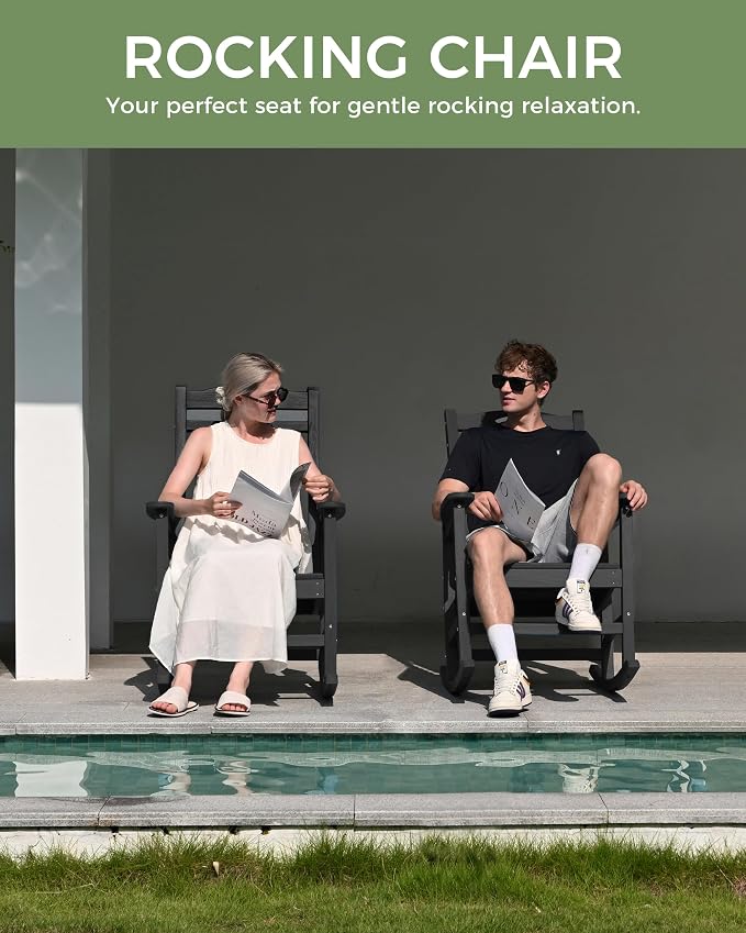 Oversized Outdoor Rocking Chair, High Back Porch Rocker Chair, HDPE All Weather - Image 7