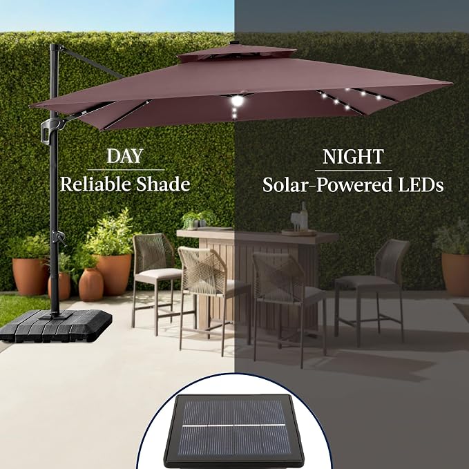 Best Choice Products 12x12ft LED Cantilever Patio Umbrella w/Base Included & - Image 6