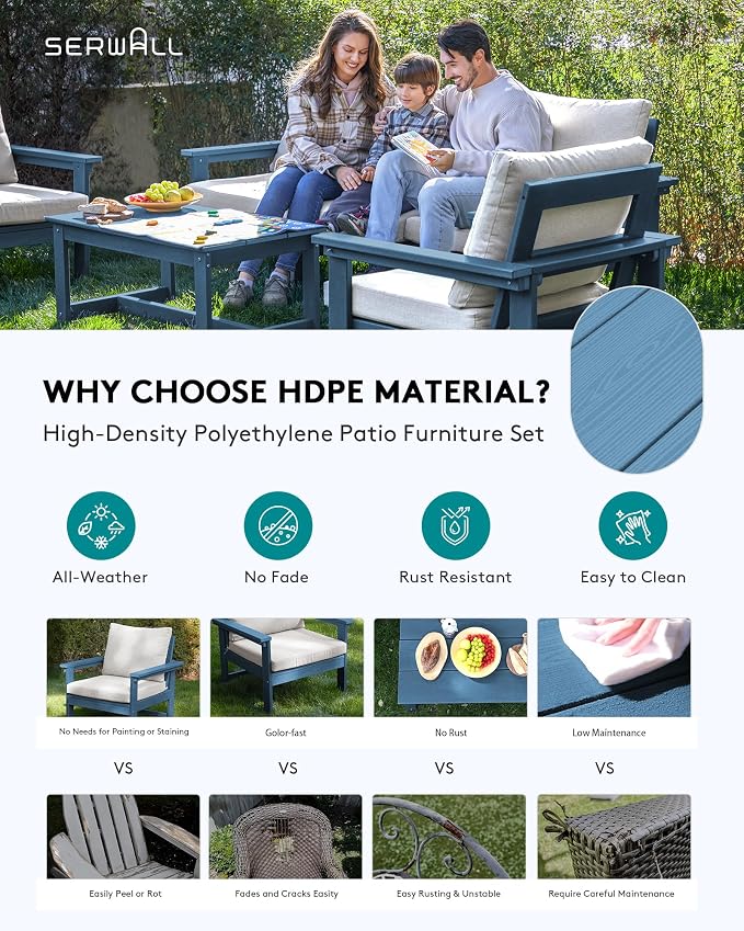 SERWALL HDPE Patio Conversation Set, 6-piece Sectional Outdoor Furniture Set - Image 3