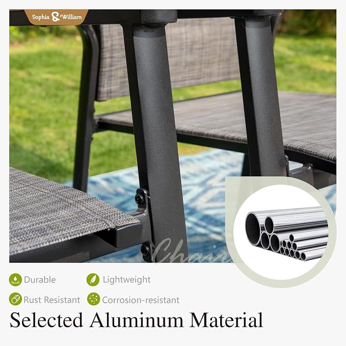 Sophia & William Outdoor Dining Set 7 Pieces, 6 x Aluminum Stackable Chair - Image 3