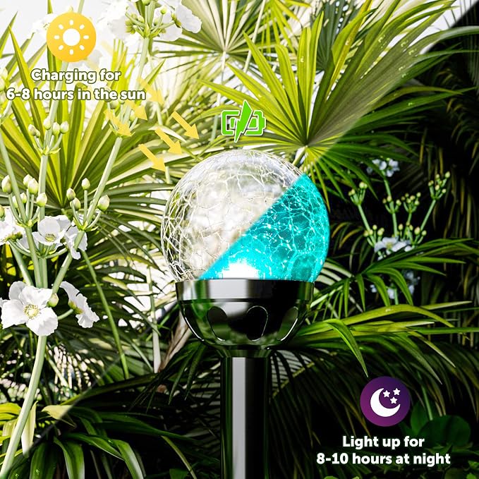 GIGALUMI Solar Outdoor, Cracked Glass Ball Solar Garden Lights, Color Changing - Image 5