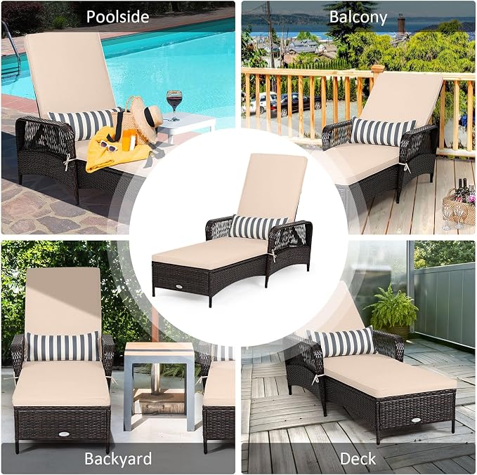 Tangkula Wicker Chaise Lounge Outdoor Set of 2, Patio Rattan Reclining Chaise - Image 9