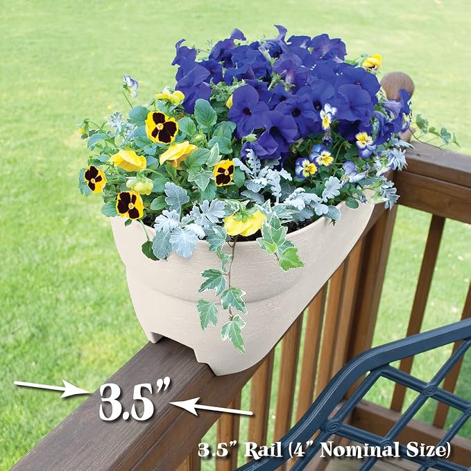 Bloomers Railing Planter with Drainage Holes – 24" Weatherproof Resin Planter – - Image 2