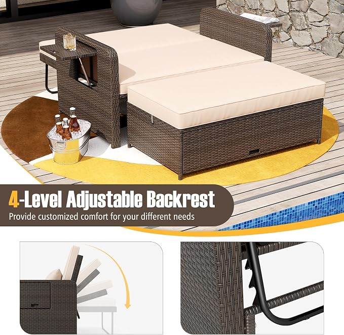 S AFSTAR Outdoor Daybed with Storage Ottoman, Wicker Chaise Lounge Chair with - Image 4